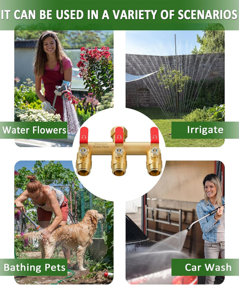 LNEZCDB 3 3/4 Inch Way Hose Splitter, Heavy Duty Full Flow Garden Water Hose Bib Spigot Splitter, Brass Rust and Freeze