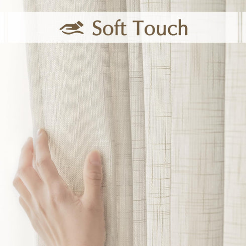 FMFUNCTEX Side Light Linen Texture Semi Sheer Narrow French Door Panels - 24 Inch x 72 Inch, 2 Panels