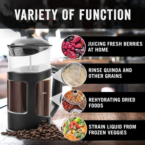 Bean Envy French Press Coffee Maker and Milk Frother Set: 34 oz Glass Carafe & Drink Mixer Duo