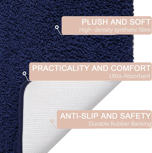 AROGAN Luxury Long Bathroom Runner Rug, 24x36 Inch - Thick Soft Microfiber Non Slip Bath Mat, Navy Blue