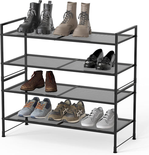 2-Tier Simple Houseware Stackable Mesh Shoe Rack, Black