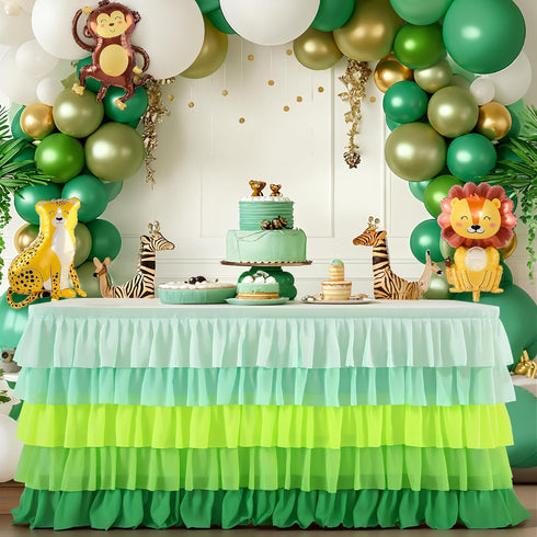 Besutolife Grass Green Hawaiian Table Skirt Tutu for Jungle Party, St. Patrick's Day Luau Tropical Island Decorations