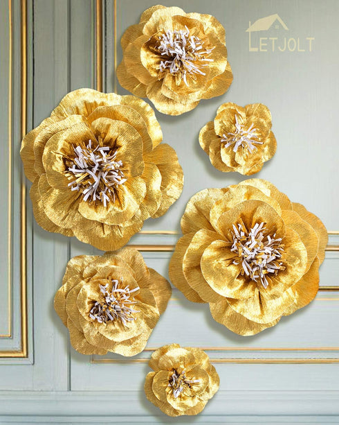 Letjolt Paper Flowers Decorations for Wall, 3D Artificial Flowers for Golden Wedding Garlands, Baby Shower