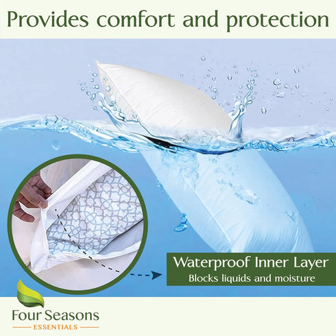 Four Seasons Essentials Body Size Waterproof Pillow Protector, Natural Viscose Bamboo Pillow Covers, Hypoallergenic