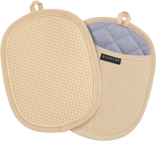 Rorecay Silicone Pot Holders Set, Heat Resistant Oven Hot Pads with Pockets, 9.8 x 7.6 Inches for Baking