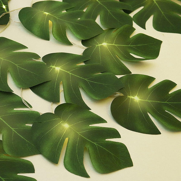 RECUTMS 20LED Monstera Leaf String Lights, Tropical Artificial Rattan Palm Leaves Wall