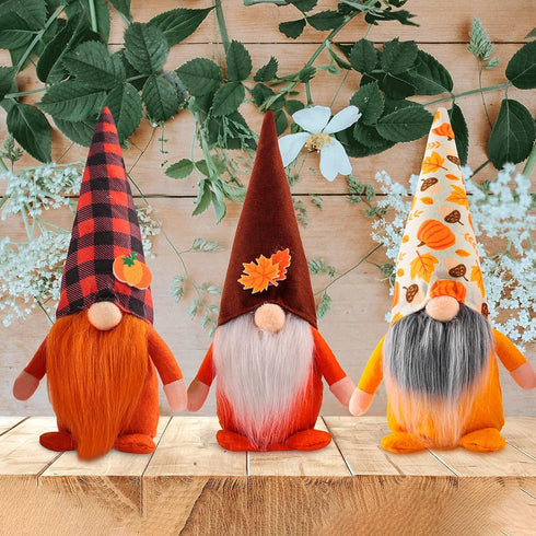 3 Pcs Fall Decoration Gnomes Plush Elf Doll Figurine with Pumpkin and Autumn Maple Leaves for Thanksgiving