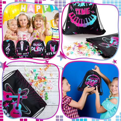 32 11.81 9.84 Inch Funtery Pcs Music Party Drawstring Bags Music Party Favors Birthday Treat Bags for Teens Social