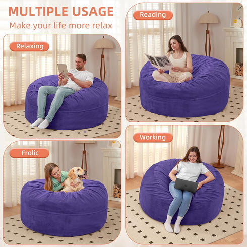 3Ft 3' HABUTWAY Bean Bag Chair Luxurious Velvet Ultra Soft Fur with High Rebound Memory Foam Bean Bag Chairs for Adults