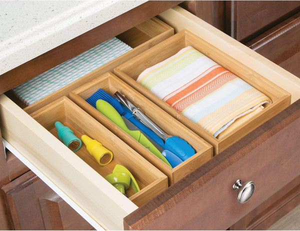 iDesign Bamboo Stackable Box, 3” x 9” x 2” Drawer Organizer