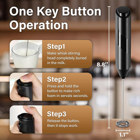 YSSOA Electric Milk Frother Handheld with Stainless Steel Stand Battery Operated Whisk Drink Mixer for Coffee, Latte