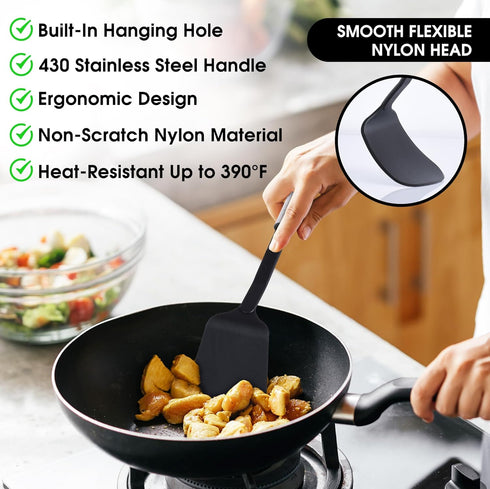 Zulay Premium Nylon Spatula, 12.5 Inch Flexible Turner with Stainless Steel Ergonomic Handle