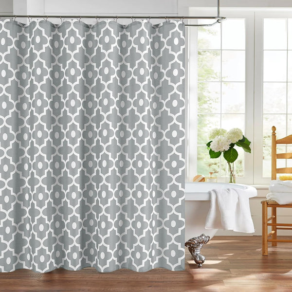 Biscaynebay Extra Long Textured Fabric Shower Curtains 72" W x 84" L, Silver Grey Morocco Pearl Printed Luxury