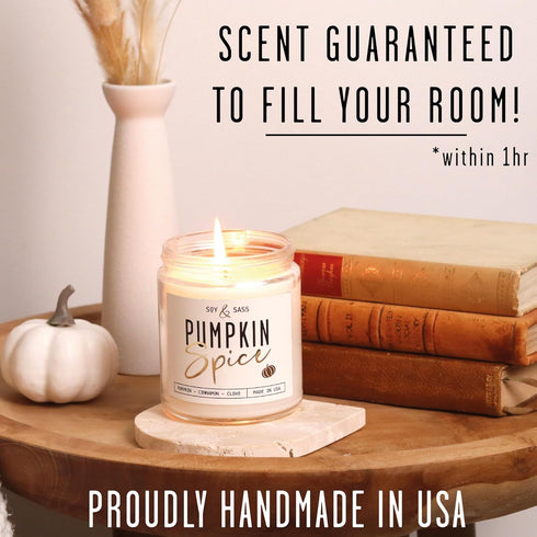 Pumpkin Spice Candle, Fall Candles - 'Pumpkin Spice' Soy Candle, Infused with Essential Oils, 9oz Reusable Jar