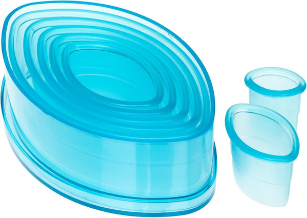 Ateco Football Cutter Set, Plain Edge, 7 Pc Set, Durable Food-Safe Plastic, Graduated Sizes, Blue