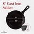 Cuisinel Cast Iron Skillet with Lid - 8" Frying Pan + Glass Cover + Silicone Grip Handle for Indoor/Outdoor Use