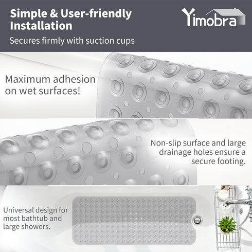 40"x16", Yimobra Non Slip Bathtub Mat Super Strong Suction Cups, Extra Long Shower Mat with Drain Holes, Machine