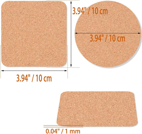 54 Pcs Cork Coasters 4 Inches with Adhesive, Cork Sheets Mats Bulk for Drinks, Plants, DIY Crafts, Office, 27 Pcs Curved-Edge Squares Cork Tiles and 27 Pcs Round Cork Pads (4"x 4", 54pcs) by origreen