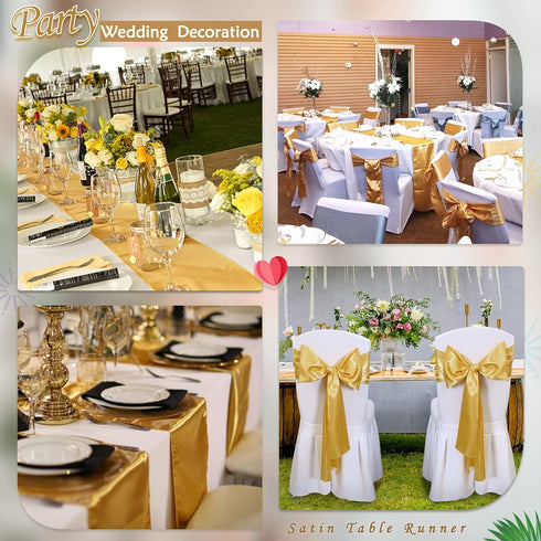 5 Pack Satin Table Runners 12 x 108 inches Long Silk and Smooth Fabric Gold Table Runner for Party, Wedding, Banquet,