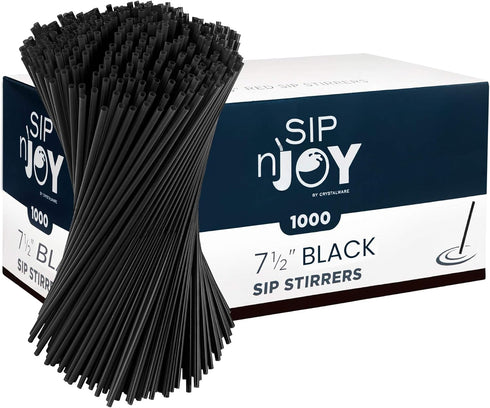 Crystalware Plastic Stir Straw, Sip Stirrer | For Coffee and Cocktail, 7 1/2 Inches 1000/Box, Black