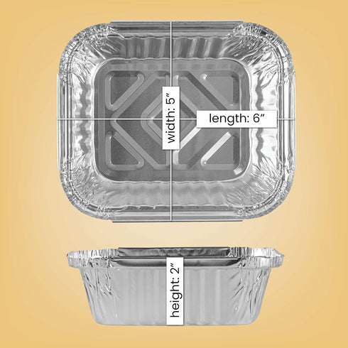 PLASTICPRO Disposable 1 LB Aluminum Takeout Tin Foil Baking Pans 5'' X 6'' X 2'' Inch, Pack of 50