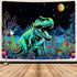 Blacklight Dinosaur Tapestry, Neon Funny Dino Frog Mountain Art UV Reactive Tapestries for Bedroom Boys Kids Decor