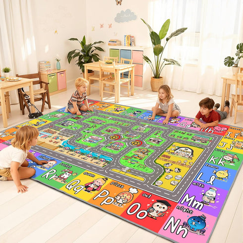 J Rombol Kids Road Rug for Playroom, Bedroom, Classroom, 4x6 Kids Car Rug Play