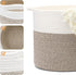 Laundry Hamper, Pure Cotton Rope Woven Basket for Dirty Clothes, 15.5 * 13.5 inches-40L White & Brown Mixed