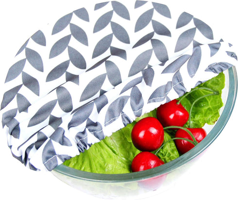 wegreeco Elastic Reusable Bowl Covers, Set of 3, Grey Leaf