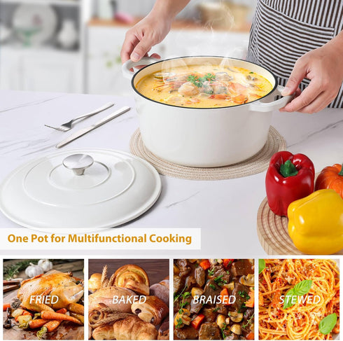 6 LIANYU QT Dutch Oven, Enameled Cast Iron Dutch Oven with Lid, Heavy-Duty Nonstick Cooking Stock Pot for Bread Baking