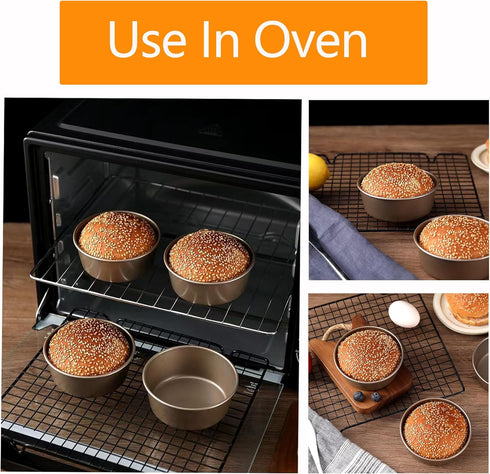 Mini Pie Pan Tart Tins, 4 Inch Cupcake Pan, Air Fryer Hamburger Bun Mold, 2 Sets