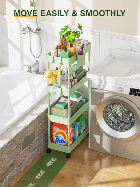 4 Spaces7.1" LEHOM Slim Rolling Storage Cart - Tiers Bathroom Organizer Utility Cart Slide Out Storage Shelves Mobile