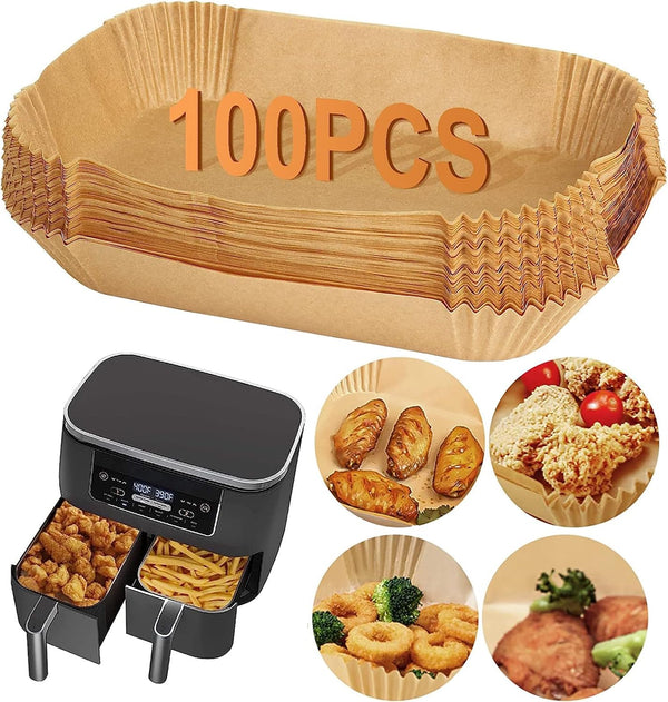100PCS Food Grade Parchment Air Fryer Liners for Ninja DZ201 DZ071 DZ401 DZ550, Disposable Baking Paper, Oil/Water Proof
