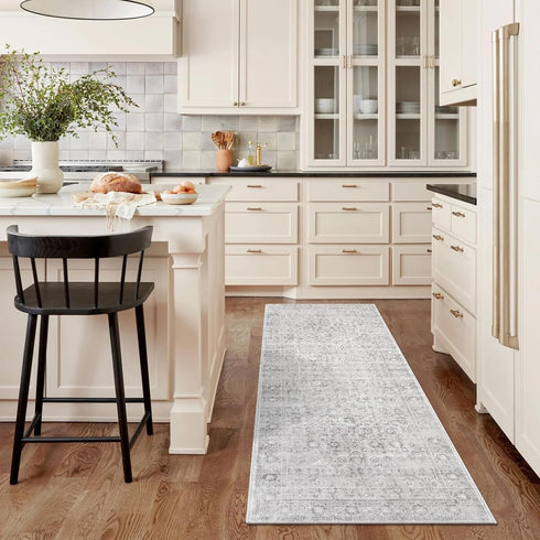 2x6 LIVEBOX Washable Runner Rug - Kitchen Rug Runner Entryway Rugs, Low-Pile Vintage Grey Rugs for Bedroom, Non-Skid