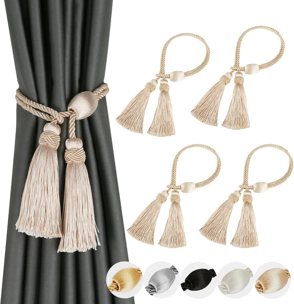 Curtain Tiebacks with Tassel, Modern Rope Window Curtain Ties Backs for Draperies, Elegant Decorative Curtain Holdbacks