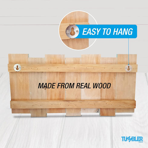 Beachy Wood Wall Rack Tumbler Home - 4 Double Metal Hooks, Distressed Finish, 16 inch x 8 inch Decor
