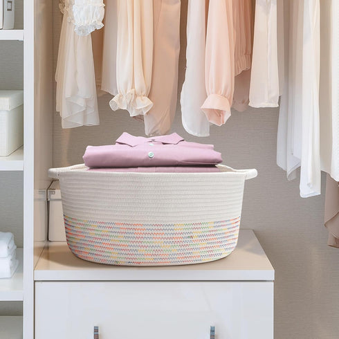 Medium Storage Basket with Handles, 17"L x 12.5"W x 8.5"H, Home Decor Towel Basket, Book & Magazine Storage (1 PCS