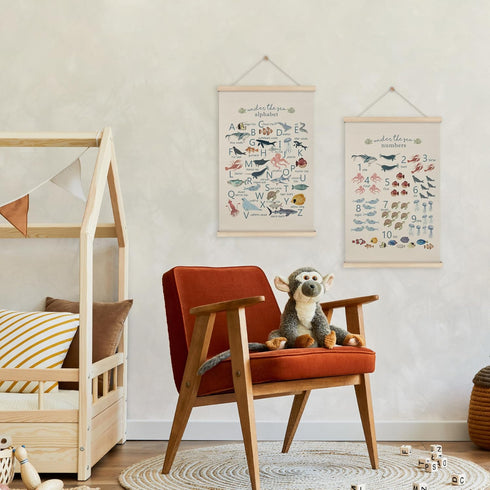 Set 2, 16x24 Inch HRQKO Ocean Alphabet Poster Hanger Frame of Ocean Nursery Decor, Sea Animal Wall Decor, ABC Poster