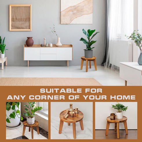 8 Demigo Indoor Plant Stand, Acacia Wooden Decorative Plant Shelf with Spill-Proof Tray, Stable Tall Flower Holder