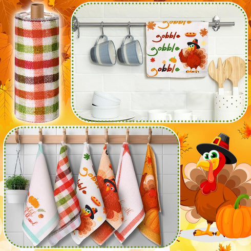 Mindsoft 36 Pcs Thanksgiving Reusable Paper Towels Rolls Washable Bulk Thanksgiving Pumpkin Turkey Kitchen Towels