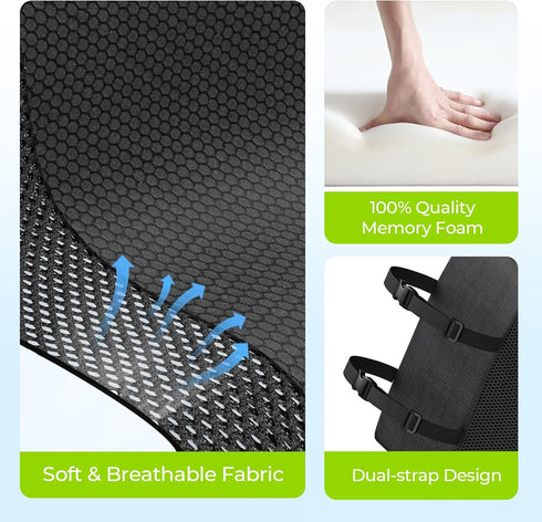 AUVON Lumbar Support Pillow for Office Chair with Patented Bulge for Lower Back Support, Ergonomic Office Home