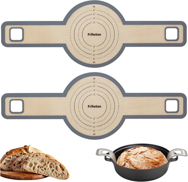 Sourdough Silicone Bread Sling, Non-Stick & Easy Clean Bread Mat for Dutch Oven, 2 Gray with Extra Long Handles