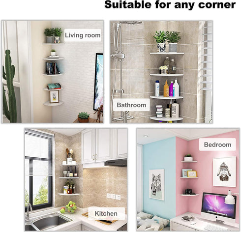 Set 5 of Pieces Corner Mounting Shelf with White, Wood Floating Wall Mounted Storage Shelf for Living Room, Bathroom