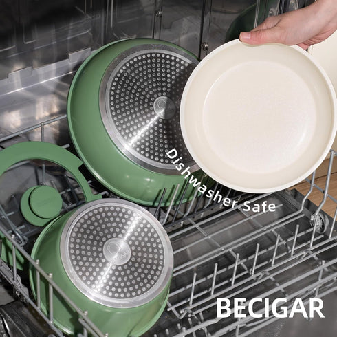 8PCS Set, Set, Set BECIGAR Ceramic Cookware,Nonstick Ceramic Pan, Removable Handle Pots and Pans Stackable Nonstick Pan