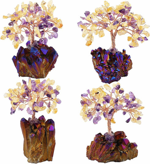 mookaitedecor Citrine & Amethyst Crystal Tree, Quartz Cluster Purple Titanium Crystals Base