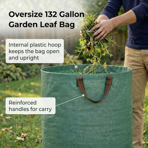 2-Pack 132 Gardzen Gallon Yard Waste Bags, Reusable Heavy Duty Collapsible Garden Leaf Bags with Plastic Ring, Stand-Up