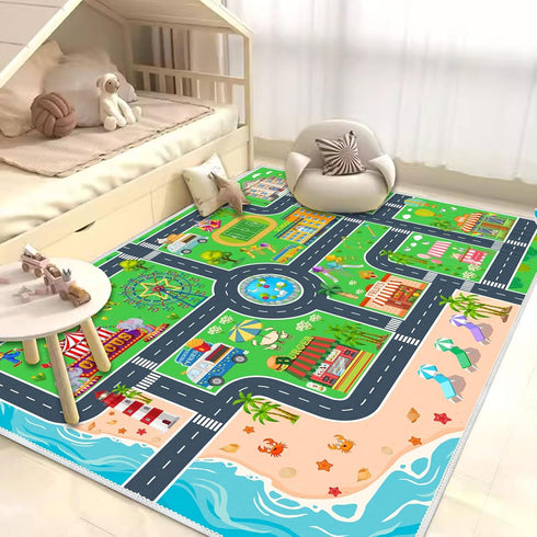 Nursery(Green,3147in) Kids Carpet Playmat Car Rug, Car Rug for Kids Toy Cars and Train, Non Slip Play Mat for Playroom
