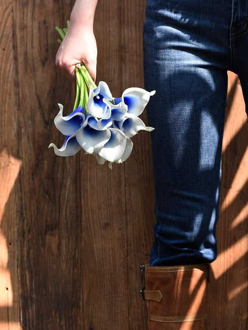 FiveSeasonStuff Real Touch Calla Lily Artificial Flowers - Wedding Bridal Bouquet with 15 Calla Lilies (Silk White &