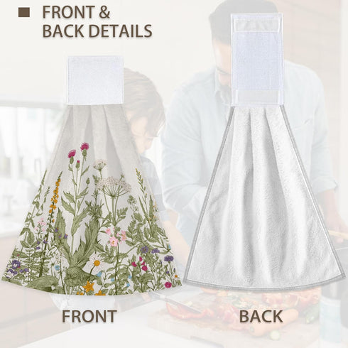 Wild Plant Flower Herbs Hand Towels with Loop, 2 PCS Soft Super Absorbent Kitchen Dish Towels, 12x17 in
