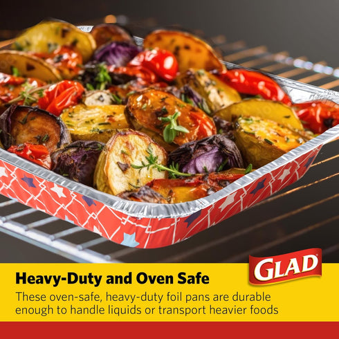 Glad Disposable Aluminum All Purpose Pans, Red, White & Blue Stars, 3ct with Lids, 12.5” x 10.2”